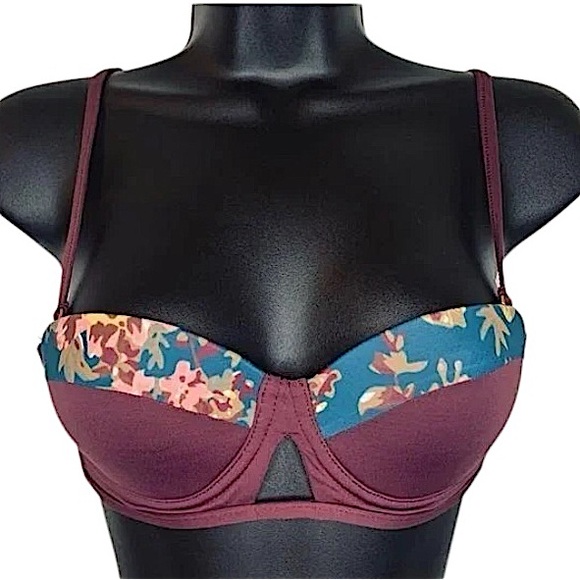 Tavik Maroon & Blue Floral Bikini Top Adjustable Straps New with Tags Size Small - Picture 15 of 16